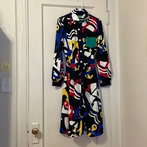 Nautical Benetton Belted Statement Shirt Dress Size L